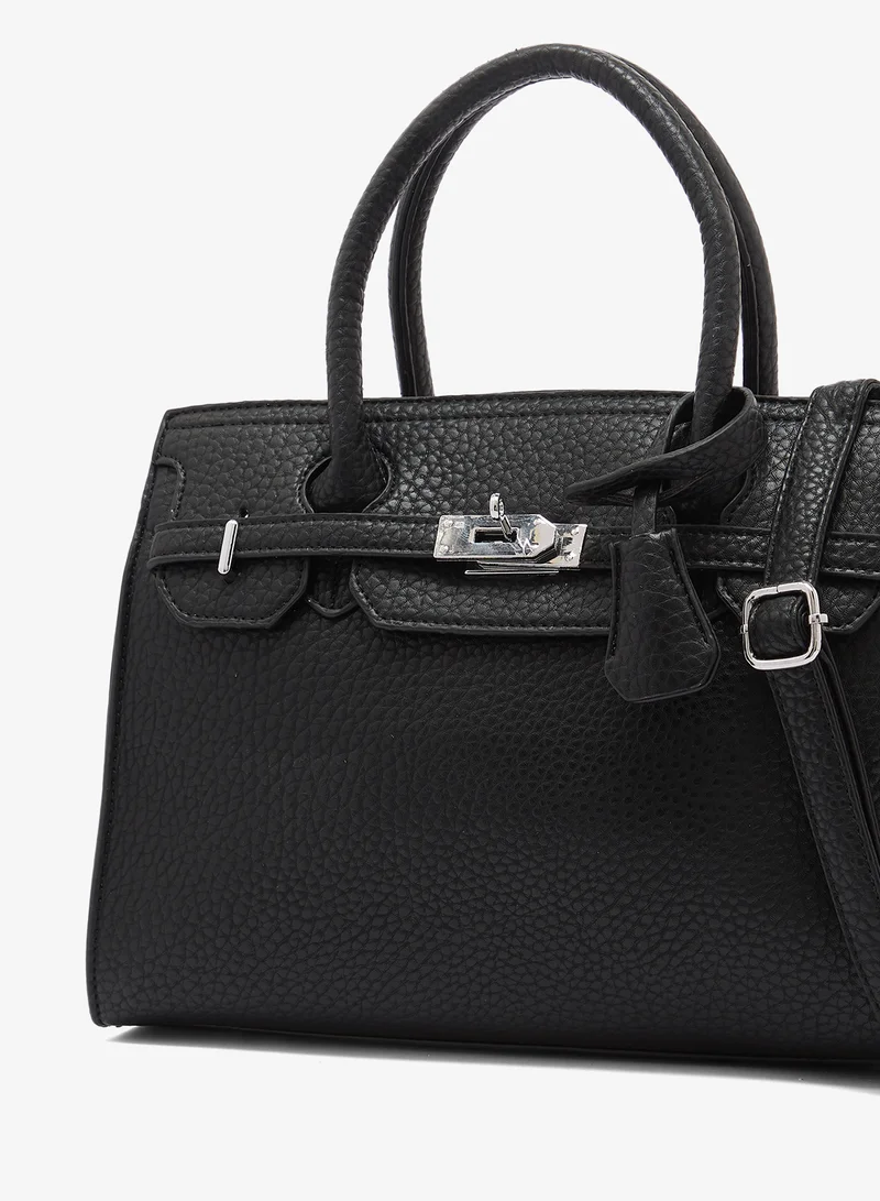 Khizana Black Textured Satchel With Top Handle And Strap With Buckle Detail for Women | Best Price UAE
